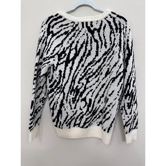 Haute Hippie Pullover Sweater Crewneck #animalcore Knit Cream Black Size M/L - Picture 2 of 7